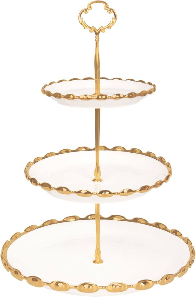 3-Tier Ceramic Combo Cupcake Stand, Cupcake Stand with Tiered Tray for Cakes, Donuts, Fruits and ... | Amazon (US)
