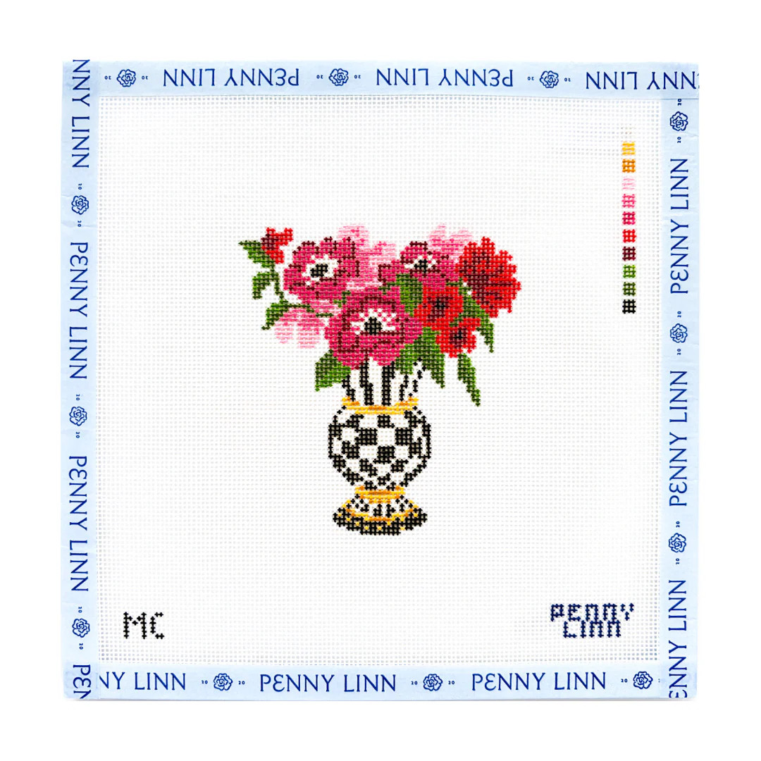 MacKenzie-Childs Courtly Check Floral Vase | Penny Linn Designs