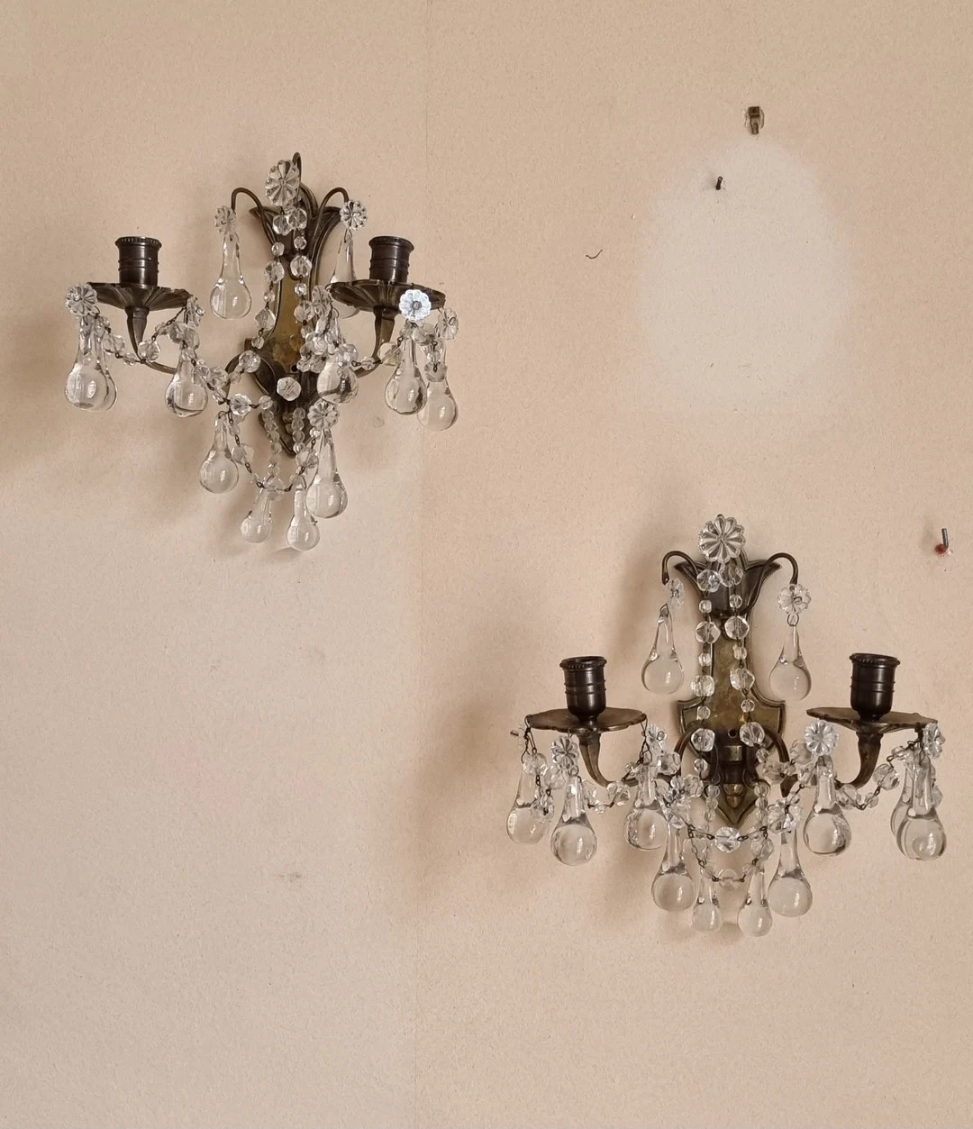 French Bronze Chateaux Type Two Way Candle Sconces With Stunning Rare Type Crystals Like Water Dr... | Etsy (US)