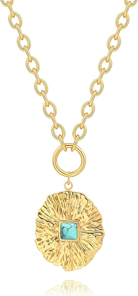 CANEVINKA 18K Gold Plate Coin Pendant Necklace for Women Dainty Compass Sunflower Necklaces Perso... | Amazon (US)