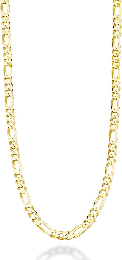Solid 18K Gold Over Sterling Silver Italian 5mm Diamond-Cut Figaro Link Chain Necklace for Women ... | Amazon (US)