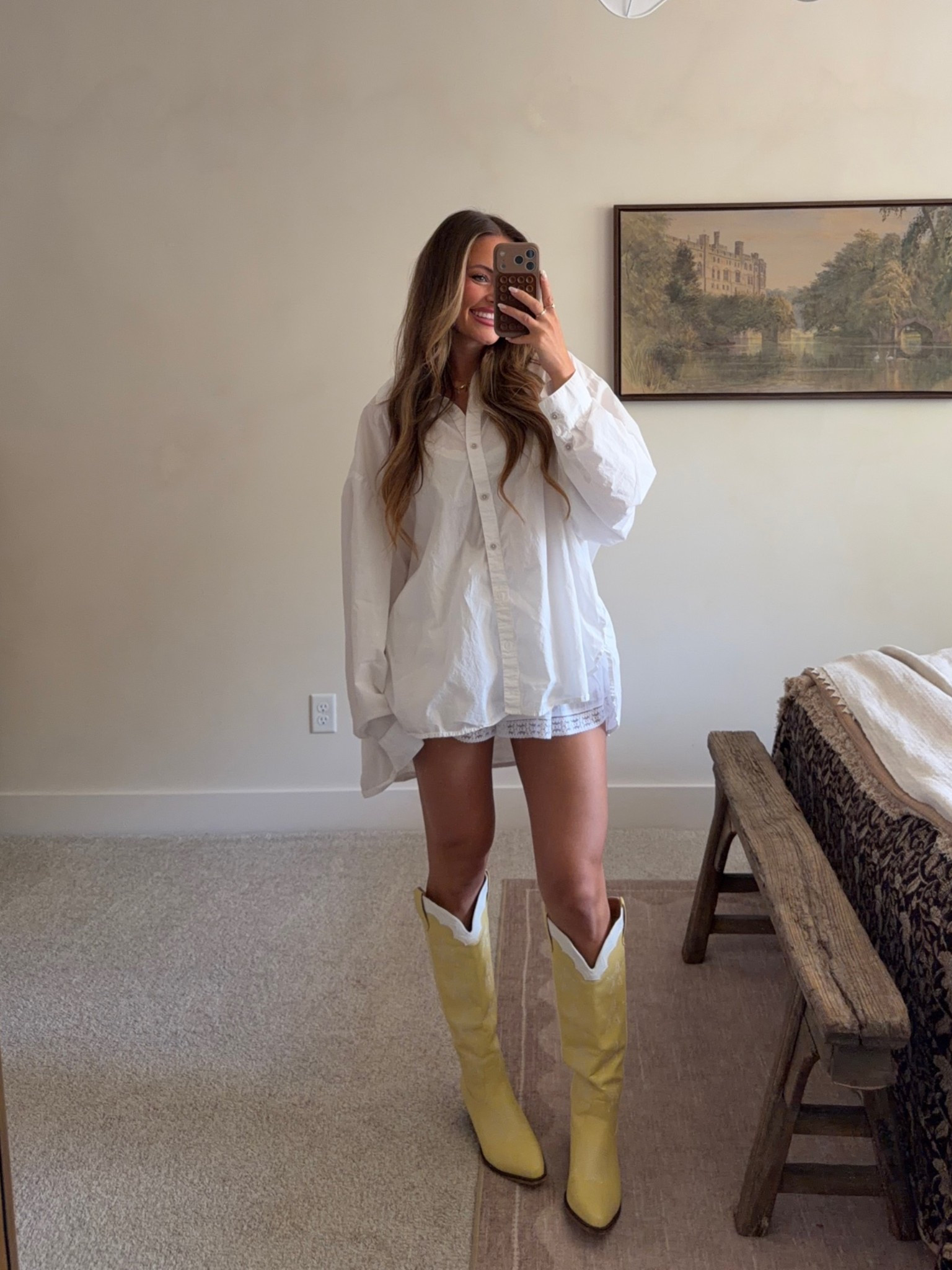 Country concert outfit idea! Wearing size L in the oversized white button down & the butter yellow cowgirl boots fit TTS! If you’re in between size down .5!

#LTKootd #LTKSeasonal #LTKdayinmylife