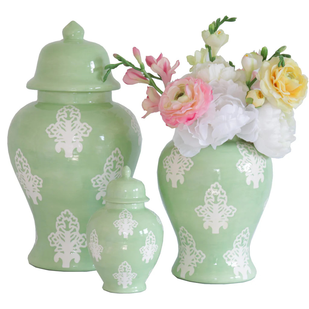 Block Print Ginger Jars in Green for Lo Home x Lemon Stripes | Lo Home by Lauren Haskell Designs