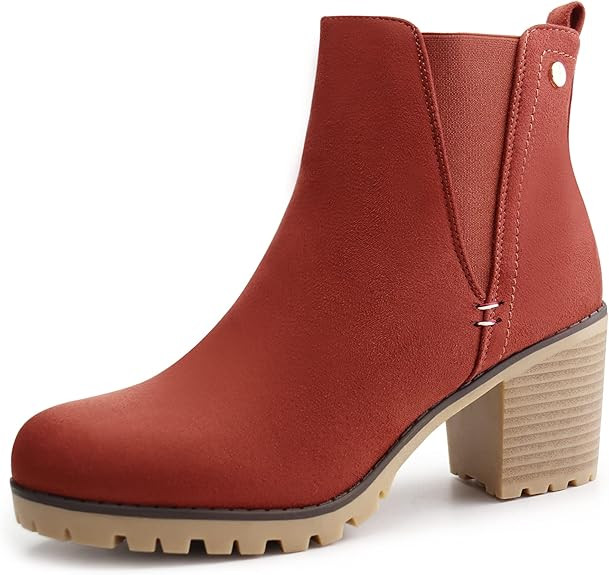 JABASIC Women Casual Ankle Booties Block Heel Slip On Chelsea Boots | Amazon (US)