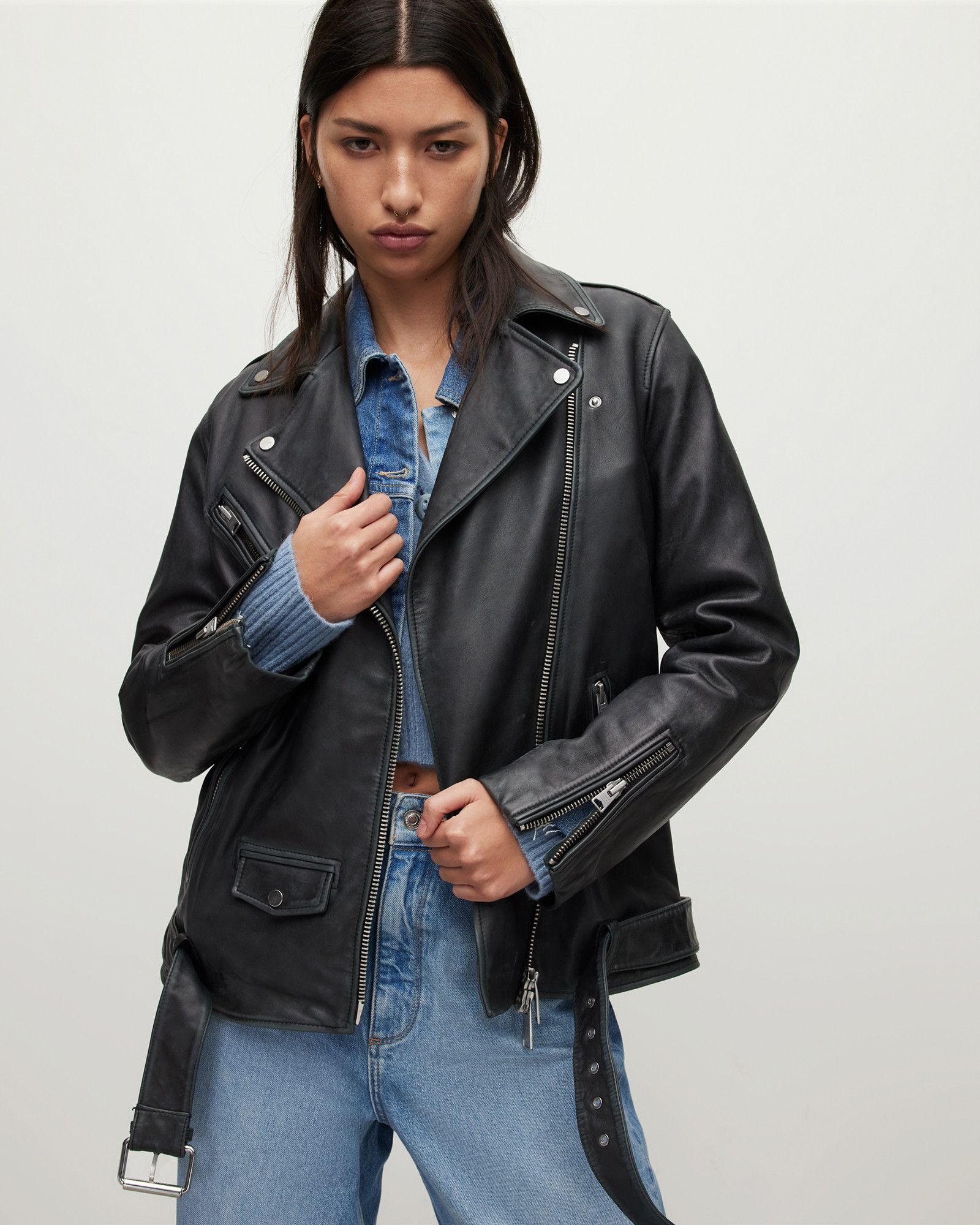 Billie Oversized Leather Biker Jacket | AllSaints UK