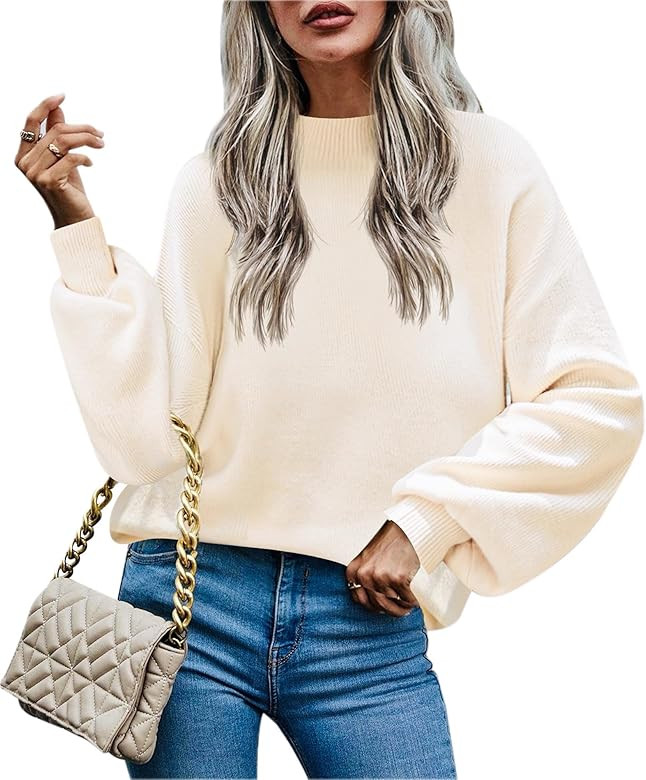 Zeagoo Sweaters for Women 2023 Fashion Trendy Long Sleeve Turtleneck Pullover Lantern Knit Sweater Tops | Amazon (US)