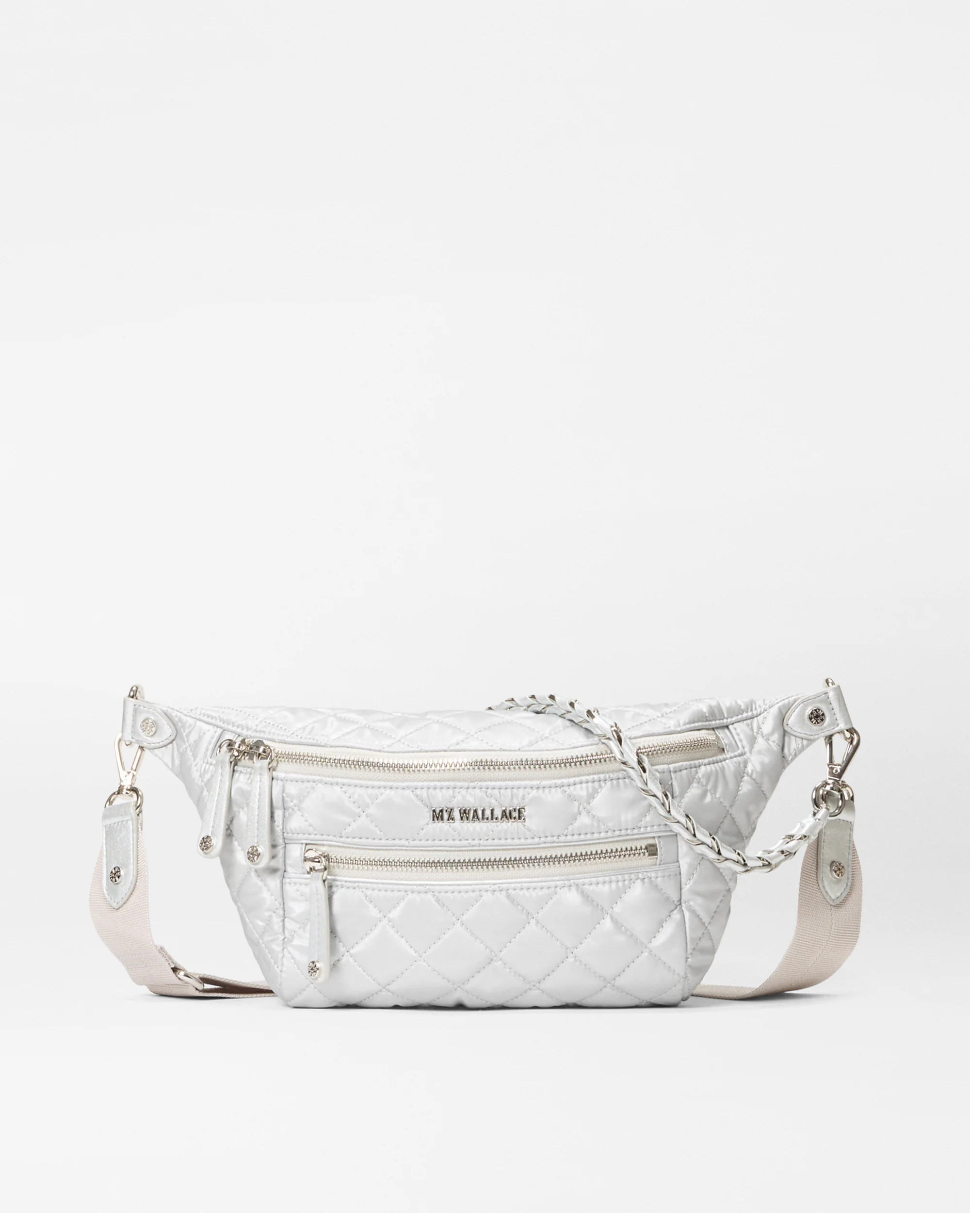 MZ Wallace Oyster Metallic Silver Small Crosby Crossbody Sling Bag | MZ Wallace | MZ Wallace