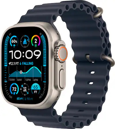 Apple Watch Ultra 2 (GPS+Cellular) 49mm Titanium Case with Navy Ocean Band - Natural - (2024) | Best Buy U.S.