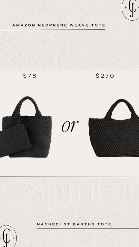 Awesome save or splurge! Amazon neoprene weave tote or the Naghedi St Barths tote. Dupe. Look for less. Cella Jane  

#LTKstyletip #LTKFind