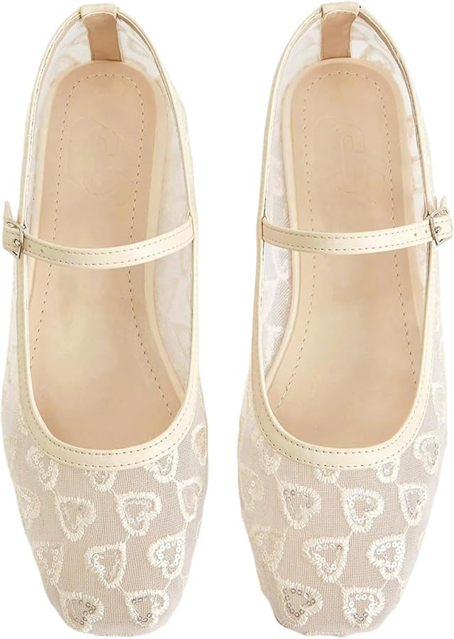 BEAUDRM Women's Polka Dots Mesh Ballet Flats Cute Lace Ballerina Flats | Amazon (US)