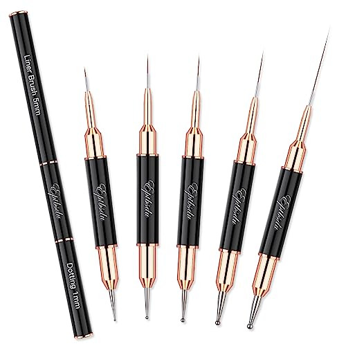 Double Ended Nail Art Brushes, Eptbsdu 5 PCS Nail Design Painting Tools including Nail Fine Liner Brushes and Nail Dotting Pens, Black | Amazon (US)