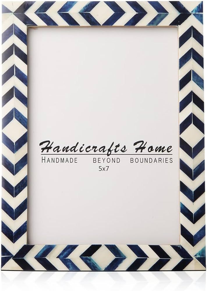 Handicrafts Home Bone Inlay Picture Frames Chic Boho Wall Décoration Photo Frame (Blue-White, 5x... | Amazon (US)