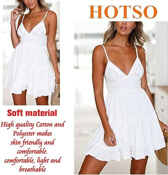 HOTSO Women Summer Sexy Beach Suspender Dress Lace Sleeveless Bohemian Style Back Hollow Deep V N... | Amazon (UK)
