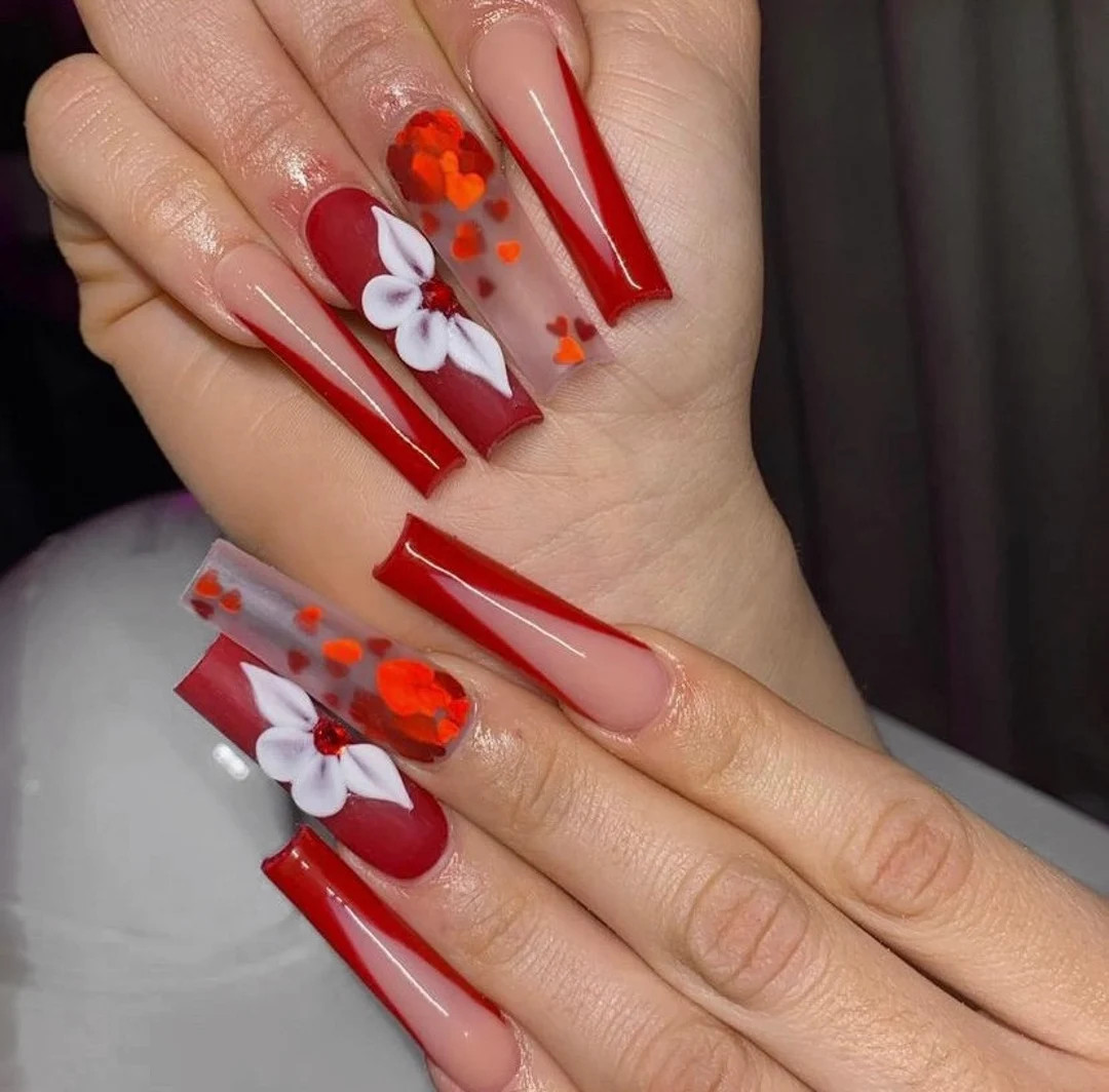 Xoxo Glam  Valentines Day Nails  Red Nails  3D Acrylic - Etsy | Etsy (US)