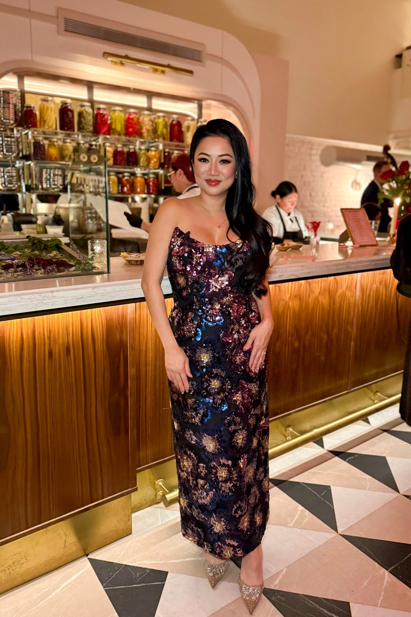 Helsi Rachel Strapless 3D Floral Midi Dress // Featuring a strapless cat-eye neckline, column midi silhouette, allover sequin embellishment in a navy black floral. Wearing a size medium, runs small. Usually I’m a small in Helsi. #ltkparty

#LTKgrwm #LTKHoliday #LTKWedding