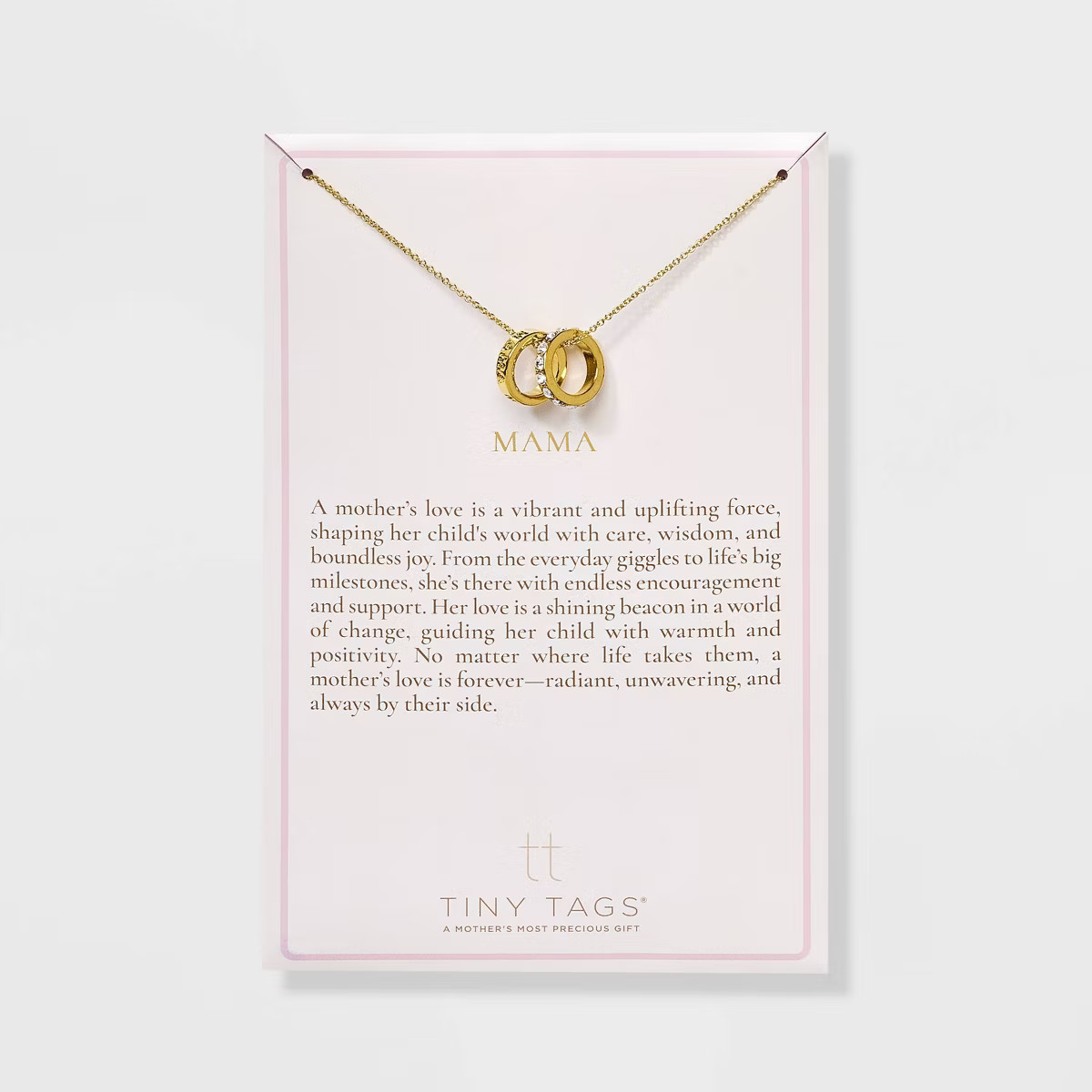 Tiny Tags 14K Gold Ion Plated Rhinestone Cubic Zirconia Mama Circle Pendant Necklace - Gold | Target