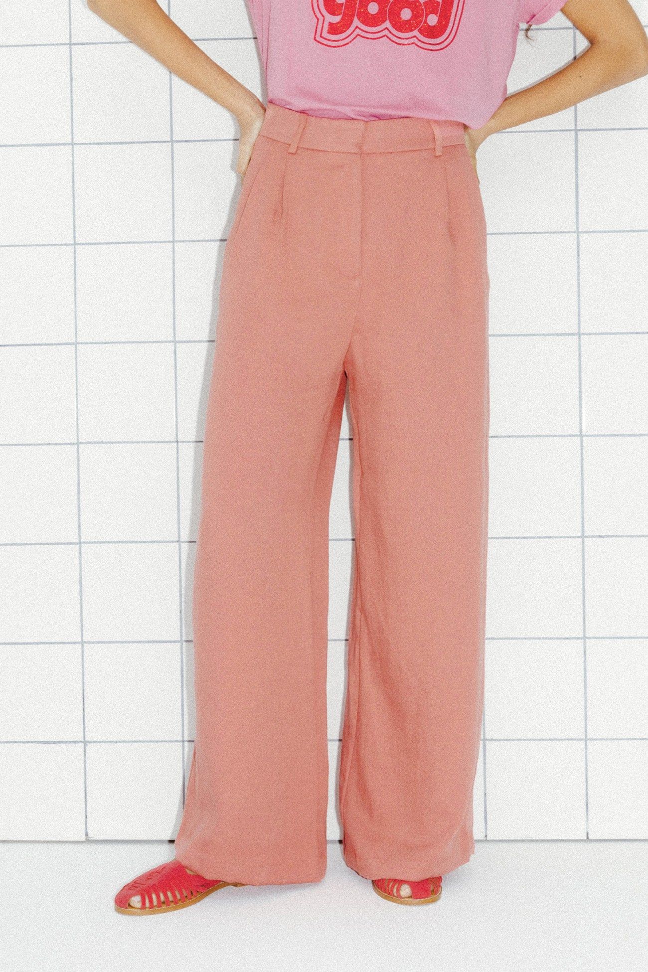 Pantalon de tailleur large - Rose | Promod (FR)