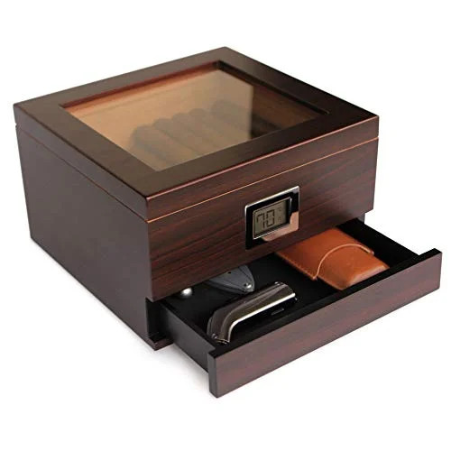 Glass Top Handcrafted Cedar Humidor with Front Digital Hygrometer, Humidifier Gel, and Accessory ... | Walmart (US)