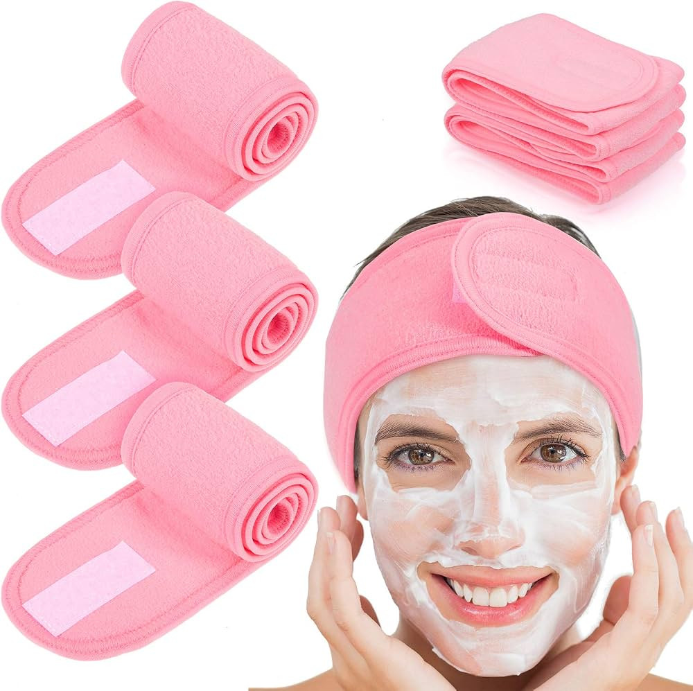 Whaline Spa Headband 4 Pcs Pink Makeup Hair Band Facial Head Wrap Hair Tie | Amazon (US)