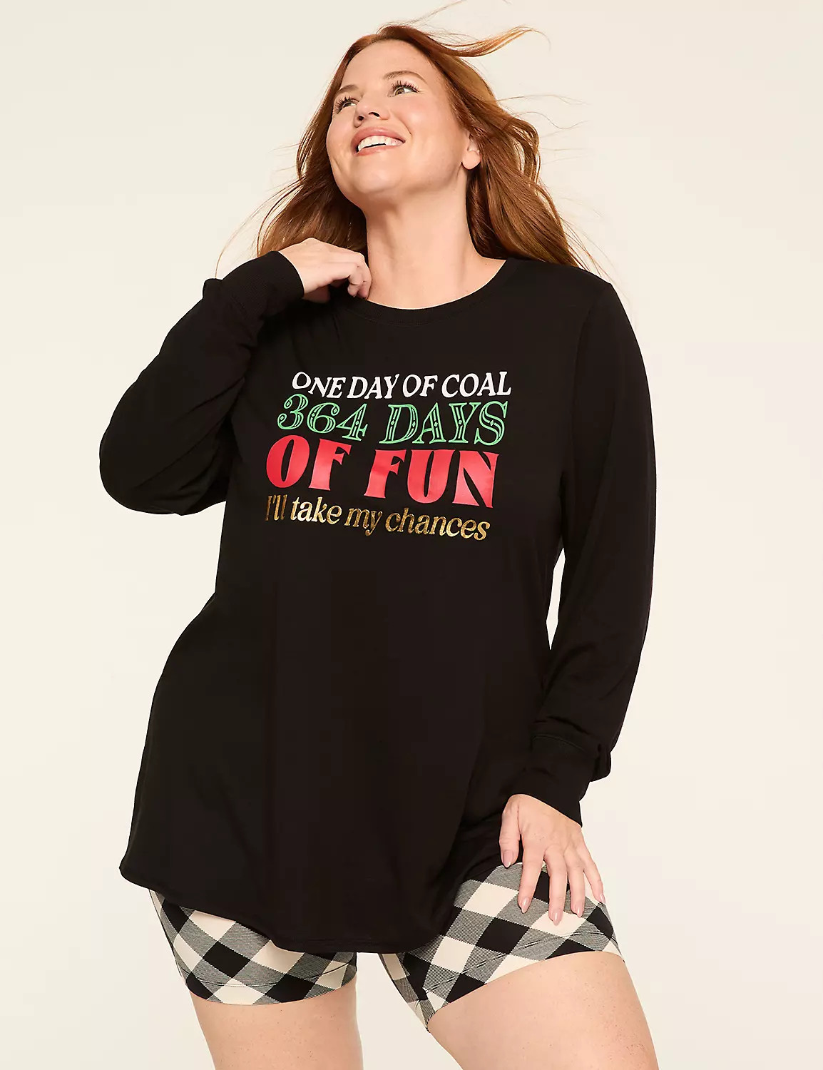 Comfy Cotton Long-Sleeve Tunic & Bike Short PJ Set | Lane Bryant (US)