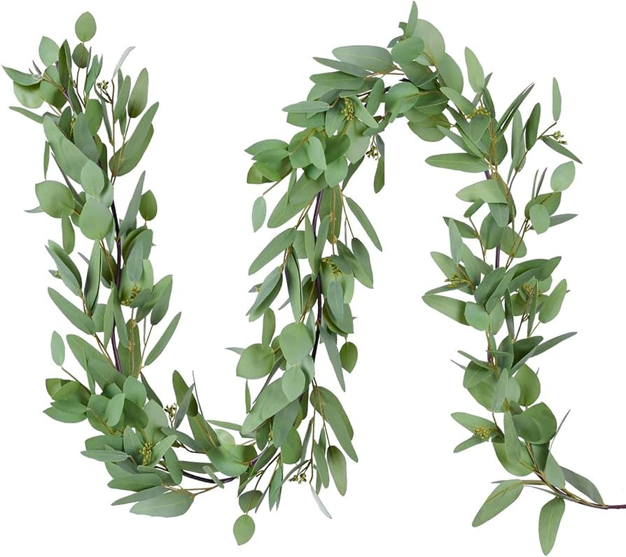 DearHouse 5.5Ft Seeded Eucalyptus Garland, Artificial Vines Faux Eucalyptus Leaves Table Garland ... | Amazon (US)