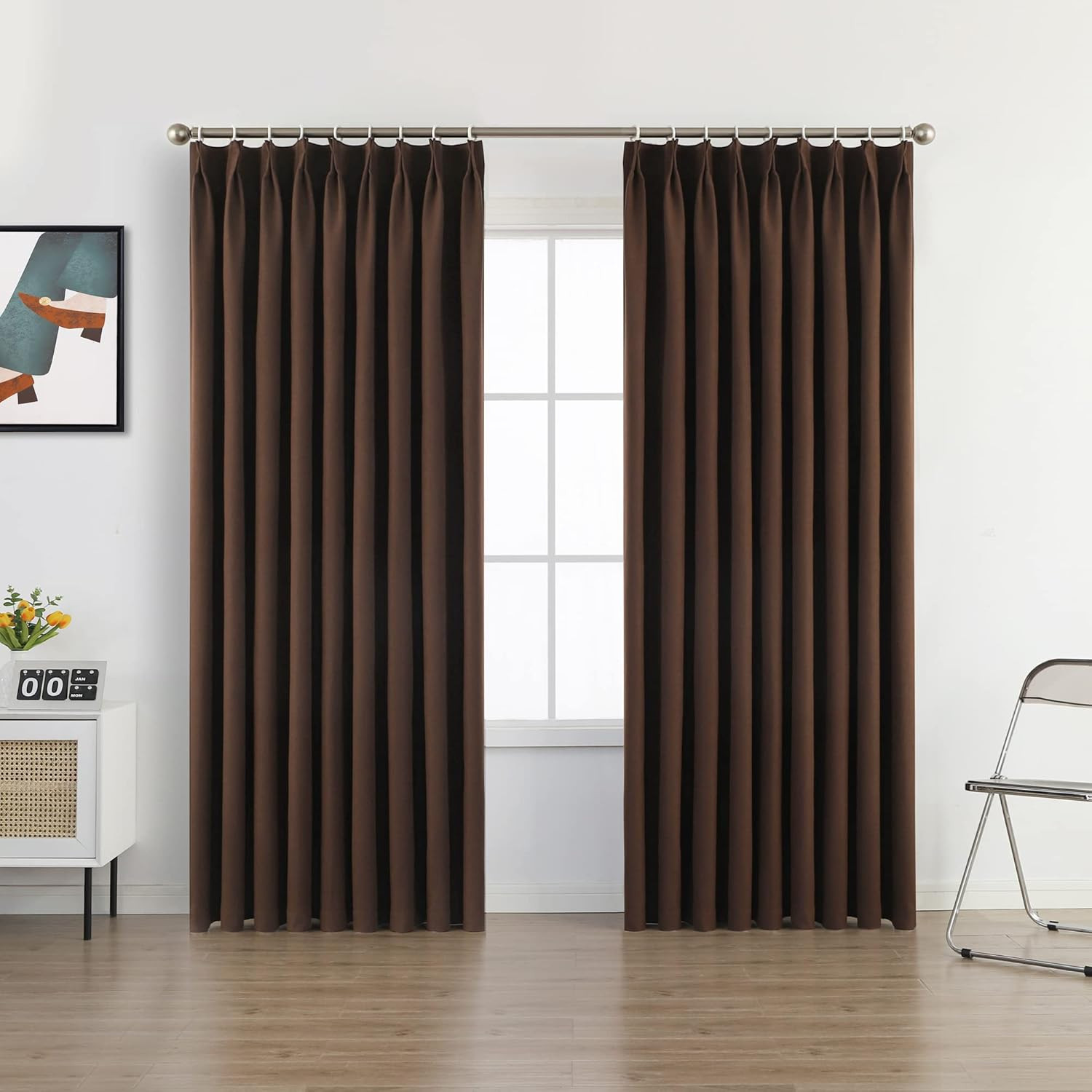 MUMFAS Pinch Pleated Faux Linen Curtain with Tieback Full Blackout Room Darkening Thermal Insulat... | Amazon (US)