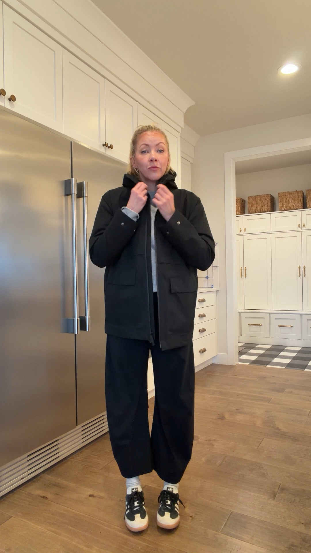 Rainy day + errands! 

Pants are Ruti - my second pair, I love them so much. You can usually get a discount when you make a first purchase. I also linked some looks for less below too. True to size. 

Jacket is Athleta - best light weight rain jacket. This is the one I took to Norway too. Easy to pack and actually water repellent. True to size. 

Sweater is Amazon 

Shoes are Adidas 