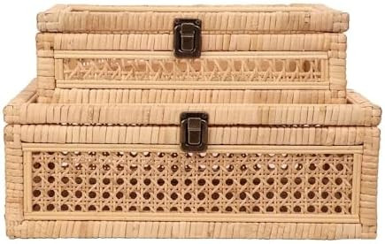 Rattan Decorative Box With Lid, Glass Display, Wooden frame，Large size and Rectangular, Set of ... | Amazon (US)