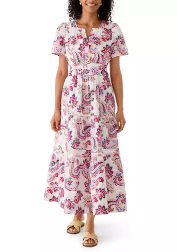 Women's Short Sleeve Split Neck Midi Dress | Belk