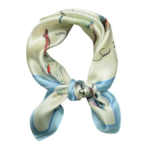 Sichdew Women 100% Mulberry Silk Neck Scarf Lightweight Digital Print Small Square Scarfs- Neckerchief Gift Packing 21"*21" (beige white) | Amazon (US)