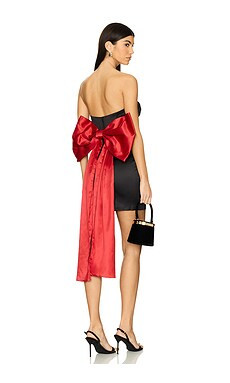 Bardot Eleni Bow Back Satin Dress in Black & Red from Revolve.com | Revolve Clothing (Global)