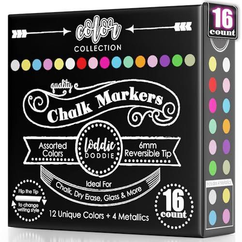 Loddie Doddie Chalk Markers - Pack of 16, 6mm Reversible Bullet & Chisel Tips - Non-Toxic Dust-Free Erasable Liquid Chalk Ink - Dry Erase Markers for Glass, Windows & Whiteboards | Amazon (US)
