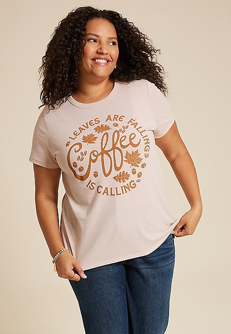 Plus Size Leaves Are Falling Coffee Is Calling Classic Fit Graphic Tee | Maurices