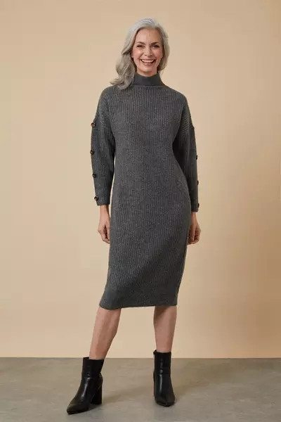 Longline Button Sleeve Dress | Debenhams UK