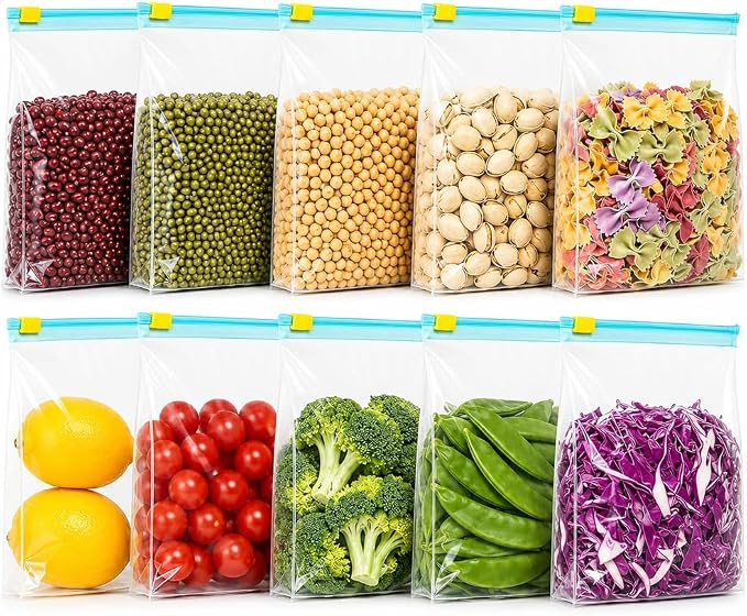 Saco Hermético para Alimentos Abre e Fecha - Kit 10 Unidades 3350ml 27x28cm Plástico Transparen... | Amazon (BR)