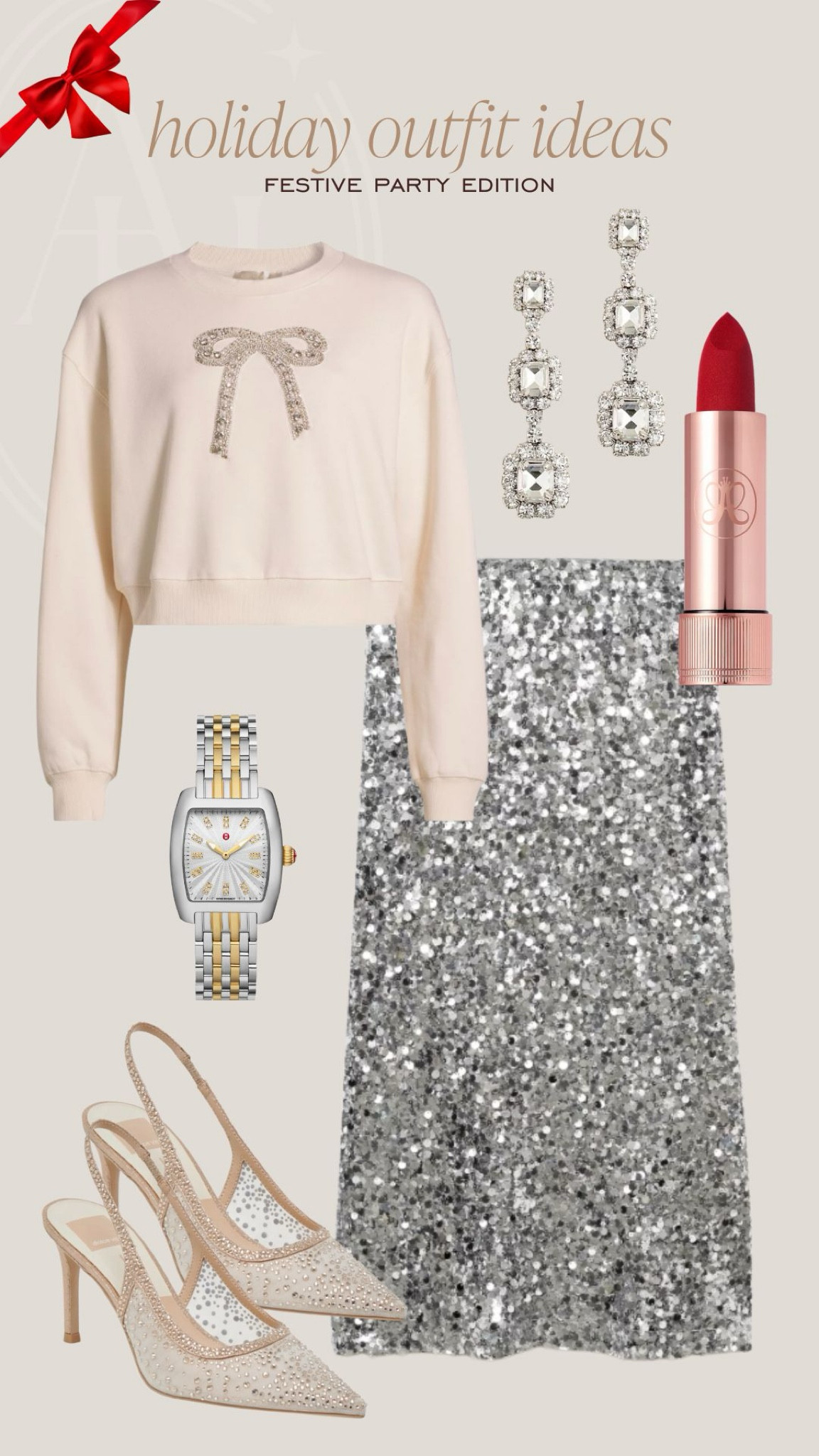 Holiday outfit idea. This sequin skirt and bow sweater are perfect for a holiday party. 

#LTKSeasonal #LTKStyleTip #LTKHoliday