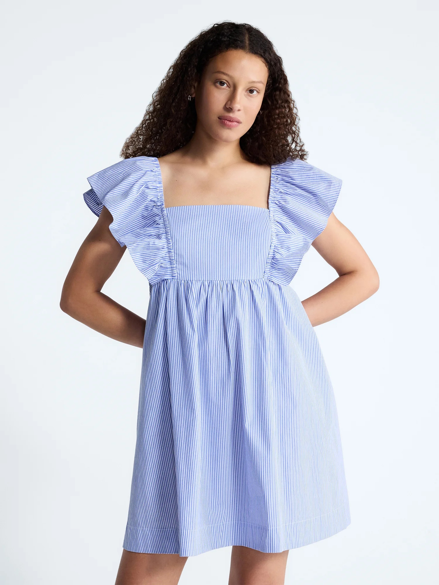 Free Assembly Women's and Women's Plus Square Neck Flutter Sleeve Mini Dress, XS-4X | Walmart (US)