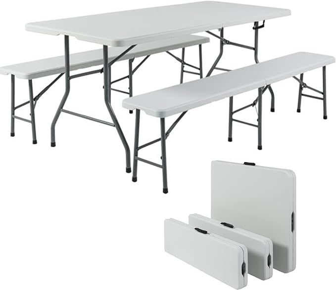 Spexlb 8 Foot Folding Bench Set(3pc) -8FT Table,Portable Plastic with Carrying Handle for Indoor ... | Amazon (US)
