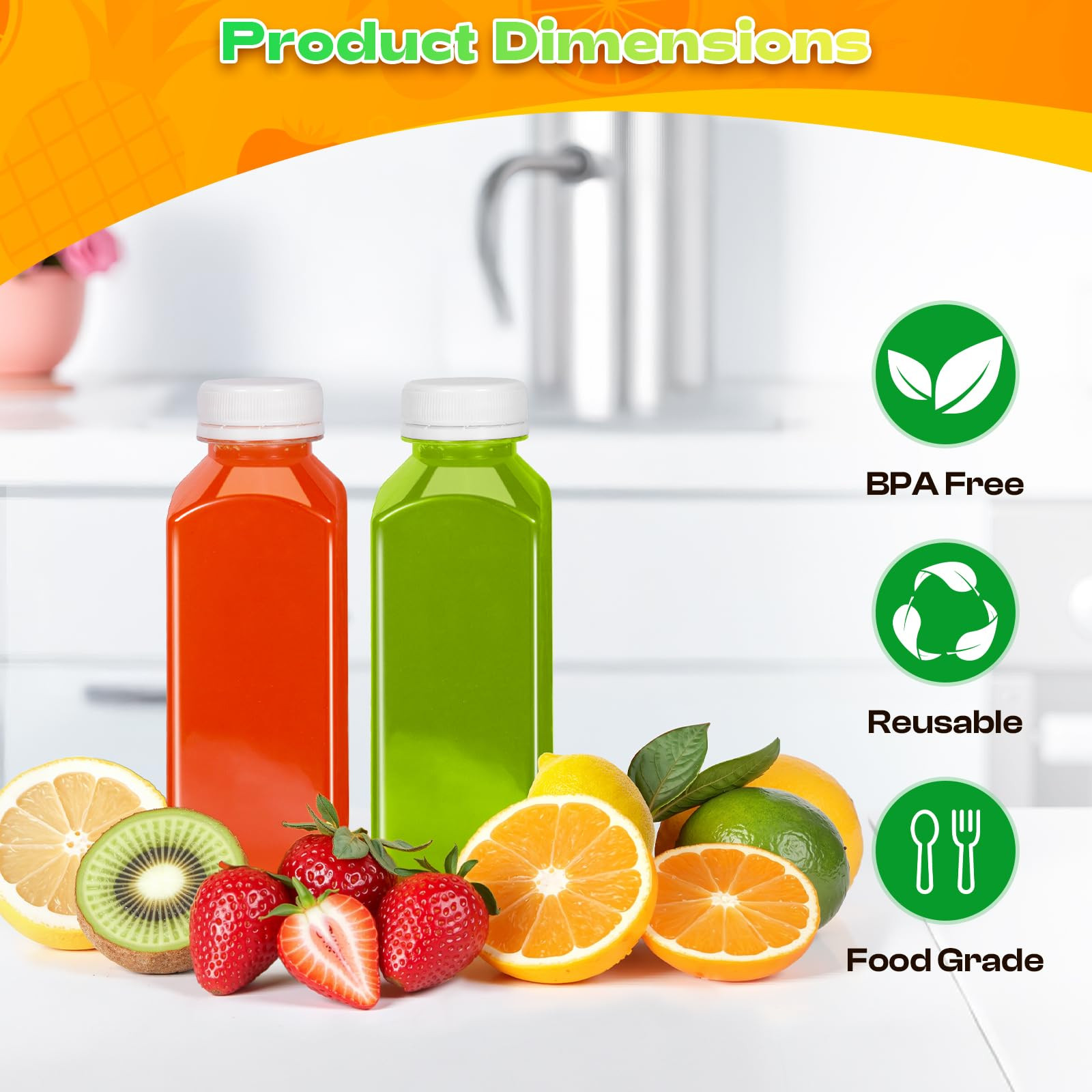 12pcs 12oz Juice Bottles with Caps, Reusable Plastic Bottles for Juicing, Milk, Smoothie, Juice Containers with Lids with 12pcs Labels & Bottle Brush & Funnel, Christmas Gifts | Amazon (US)