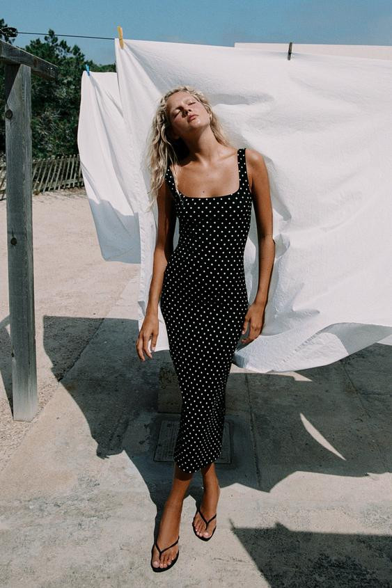 Zara - Textured Midi Dress - Ecru - M - Woman | Zara UK