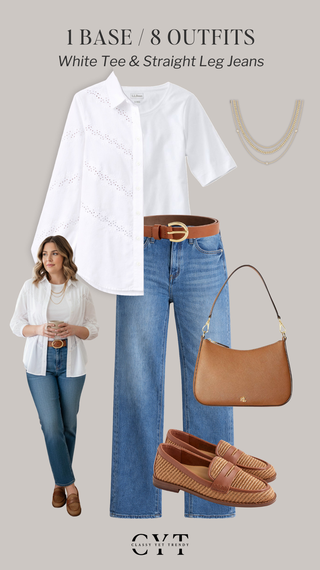 1 Base, 8 Outfits 🎉 8 ways to wear two classic and timeless wardrobe staples: a white tee and straight leg jeans ✔️ Mix and match layers, shoes and accessories to create different looks. 
All clothes, shoes and accessories are in the Smart Elevated Casual Spring 2026 Capsule Wardrobe 🌸

how to style, outfit ideas, elevated outfit, wardrobe essentials, cardigan, jacket, captains blazer, casual sneakers, ballet flats, loafers

#outfitideas #outfitinspiration #capsulewardrobe #everydaystyle #smartcasualstyle

 

 #LTKootd #LTKmomlife