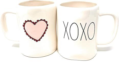 Rae Dunn Ceramic Double Sided White Mug Inscribed XOXO on one side with a Pink Heart on Reverse S... | Amazon (US)