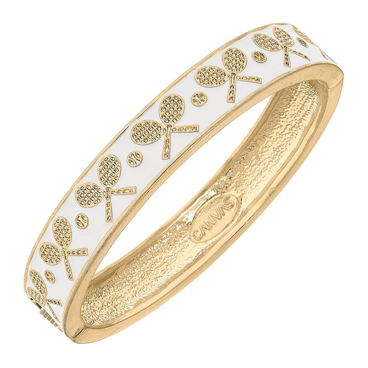 Briar Tennis Racquet Enamel Hinge Bangle in White | CANVAS