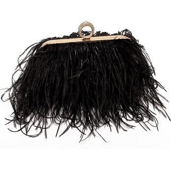 Women Real Natural Ostrich Feather Evening Bags Purses Clutch Vintage Banquet Handbag | Amazon (US)