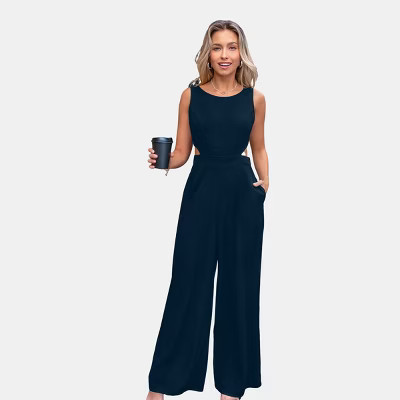 Women's Elegant Sleeveless Wide-Leg Jumpsuit - Cupshe-XS-Blue | Target