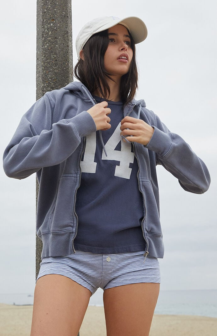 John Galt Women's Christy Zip Up Hoodie in Slate Blue - Size XS | PacSun