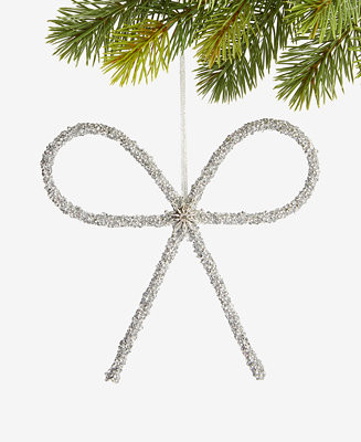 Jeweled Classics Silver-Tone Glitter Bow Ornament, Macy's Exclusive | Macy's