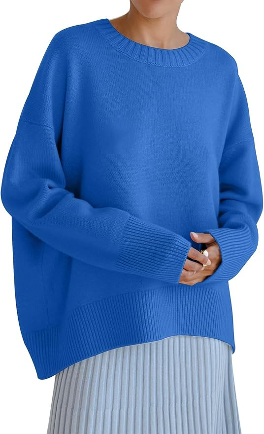 Women's Oversized Sweaters Crewneck Knitted Pullover Sweater Long Sleeve Casual Top 2024 Fall Win... | Amazon (US)