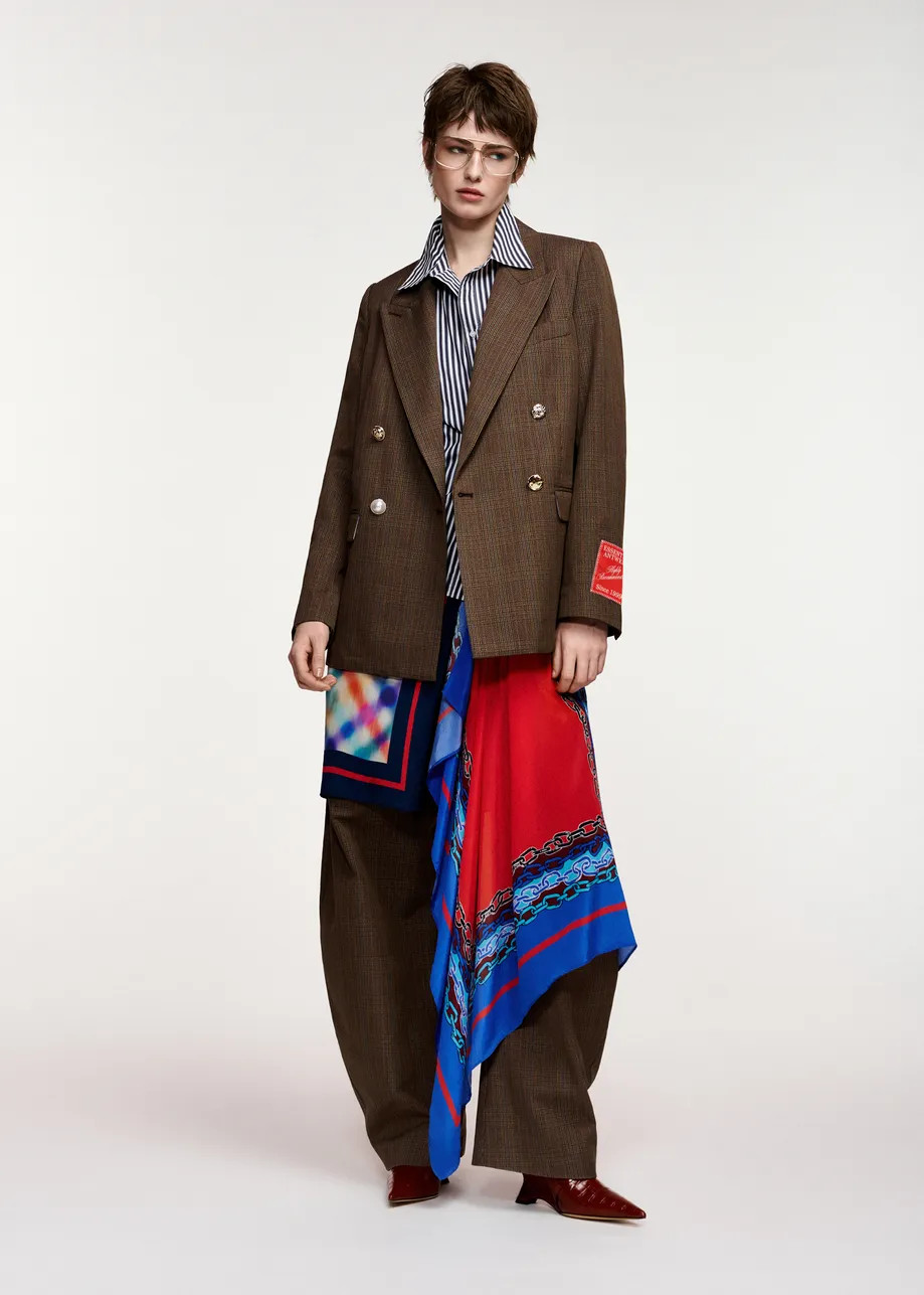 Brown, black and cream checked double-breasted blazer | Essentiel Antwerp United Kingdom | Essentiel Antwerp