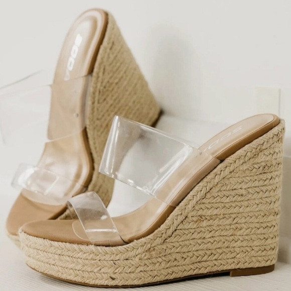 Soda Clear Strap Tan Platform Wedges | Poshmark
